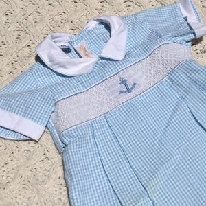 anchor smocked jumper with belted back
